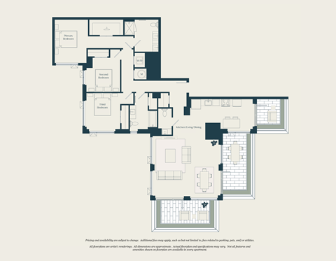 Floor plan for 3 beds, 2.5 baths, 1571 sqft